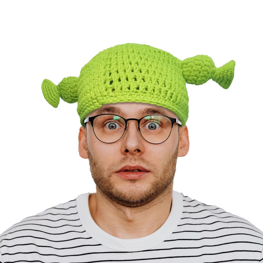 3656 Full Head Green Hat and Mask, Hats with Cute Ears, Funny Halloween - Picture 1 of 6